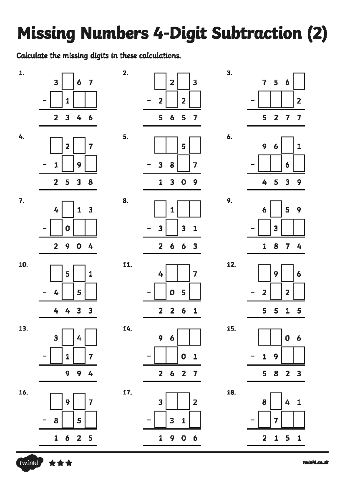Missing Numbers Subtraction (2) - Higher Ability Sheet 2 - Studocu