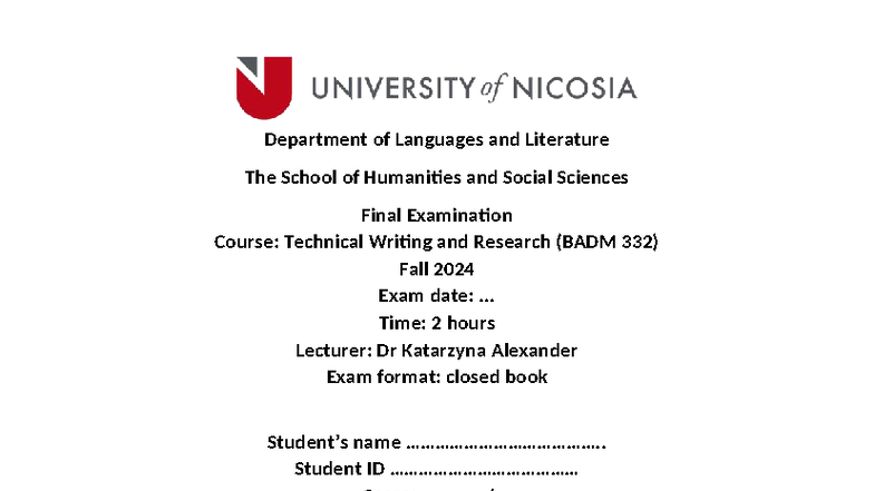 Final examination sample paper - Department of Languages and Literature ...