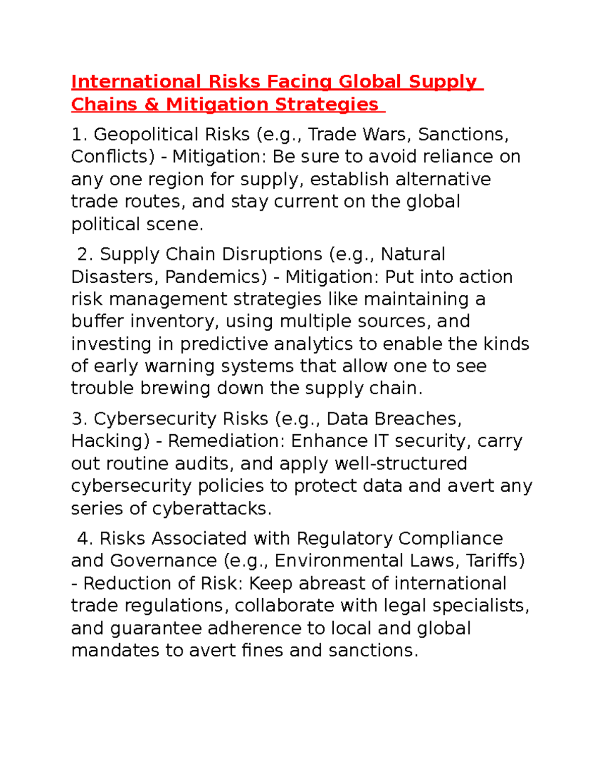International Risks in Global Supply Chains: Mitigation Strategies ...