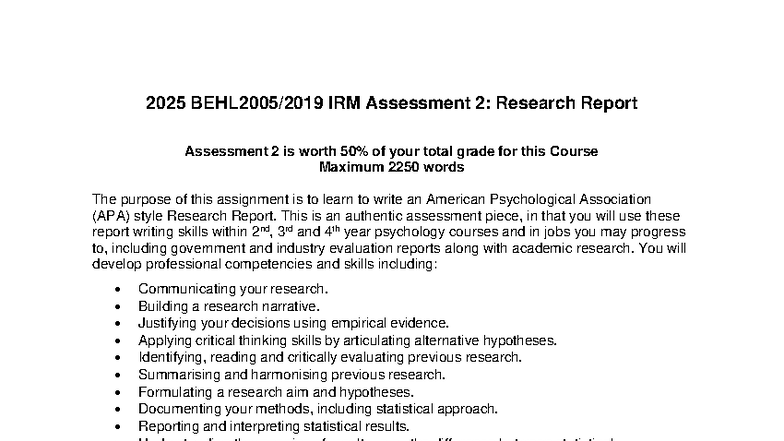 2025 IRM Assessment 2: APA Research Report Guidelines - Studocu