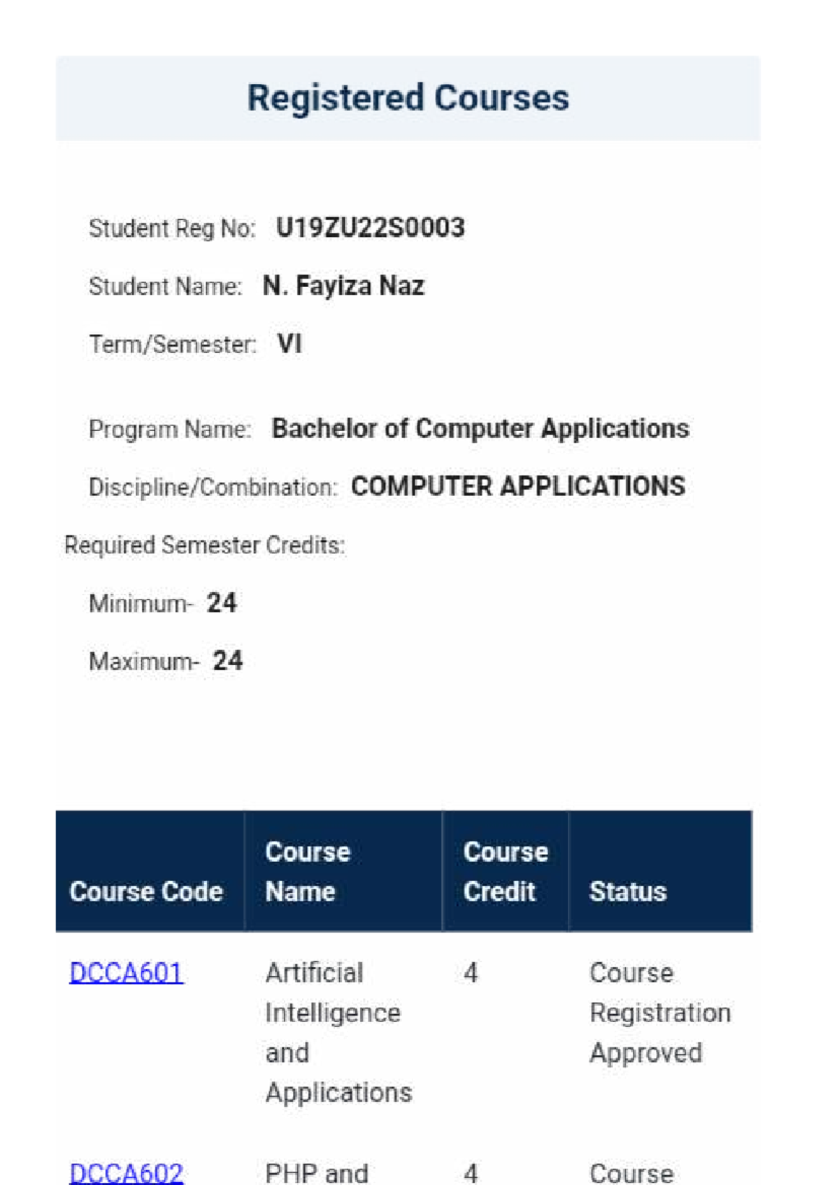 Student Course Registration - Bachelor of computer applications ...