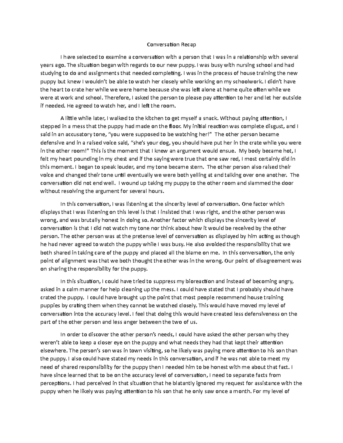 Conversation Recap - Grade: pass - Conversation Recap I have selected ...