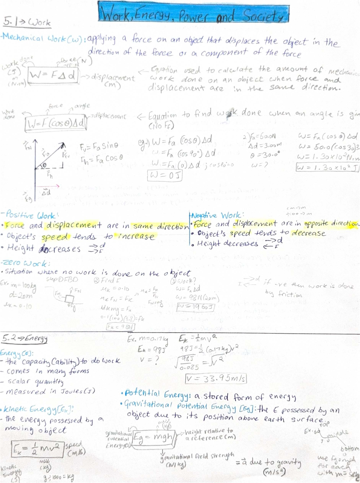 5.1 Work, Energy, and Power: Concepts and Applications - Studocu