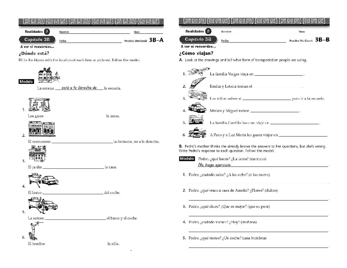 Realidades 9: Capítulo 3B - Practice Workbook A &amp; B - Studocu