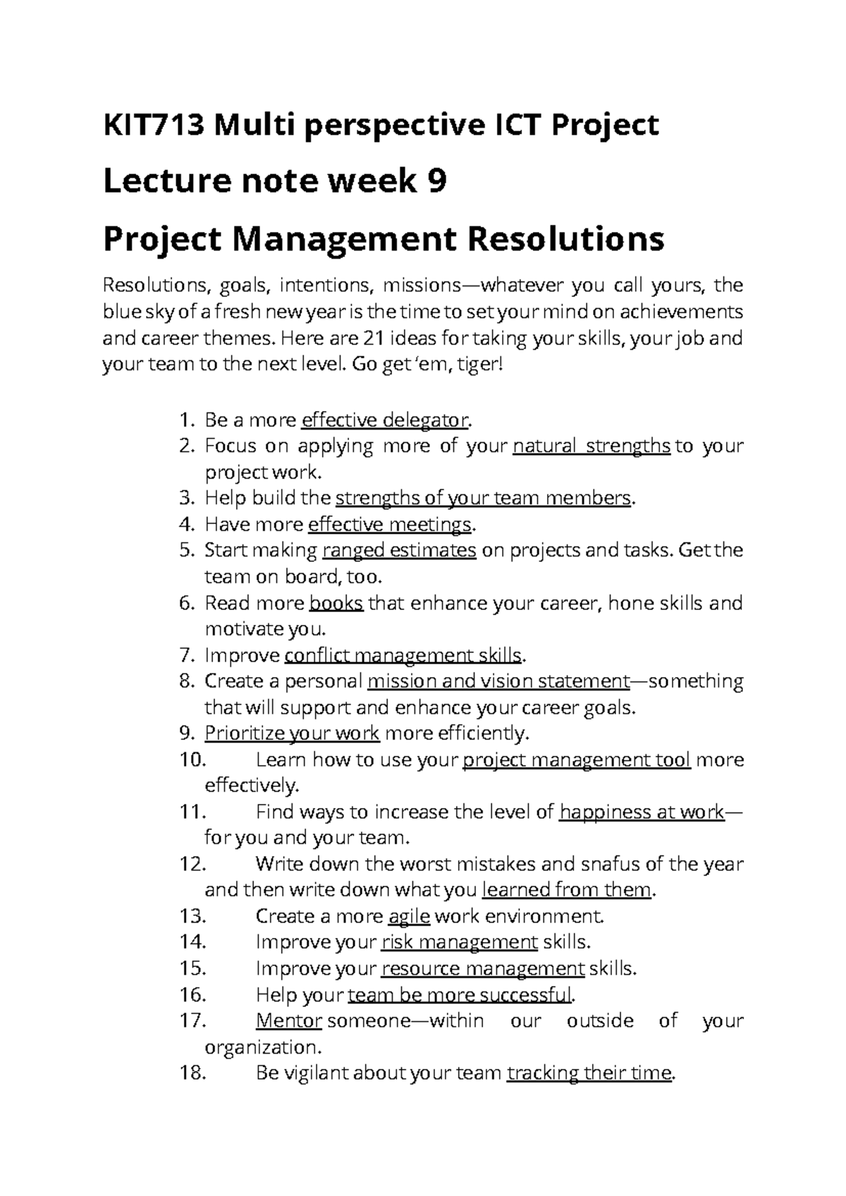 KIT713 Multi perspective ICT Project Project Management Resolutions ...
