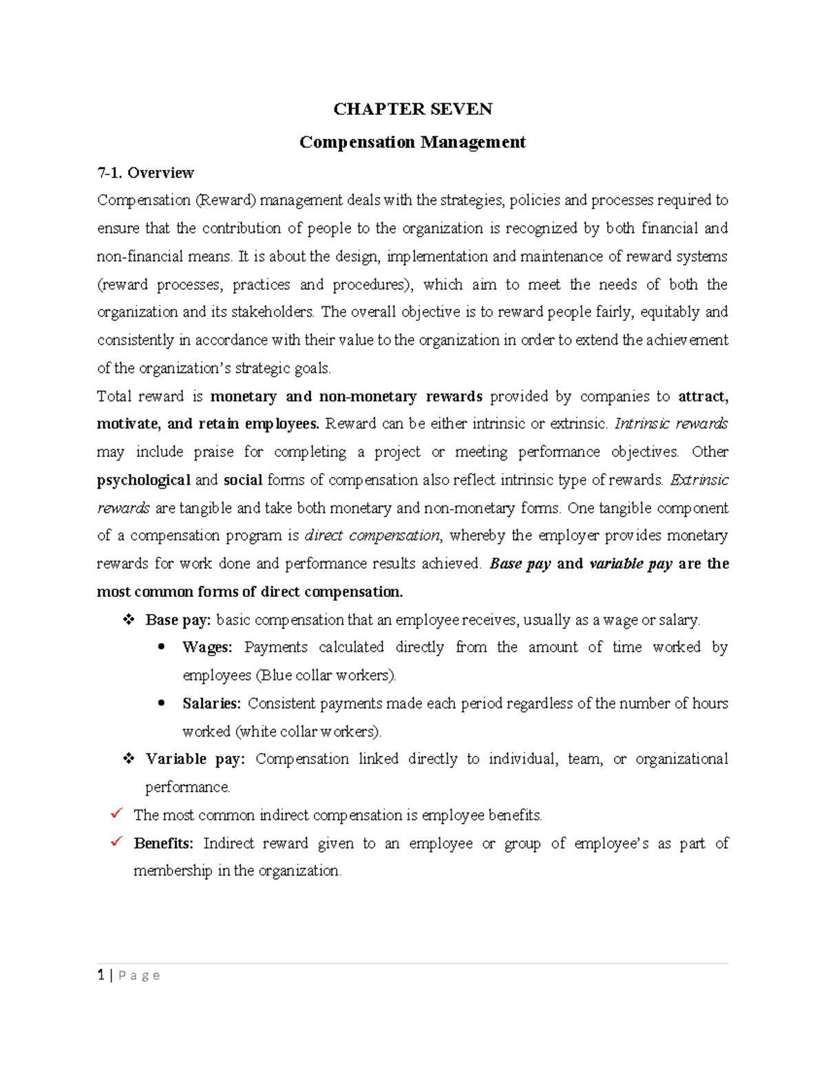 Chapter 7-HR: Overview of Compensation Management Strategies - Studocu