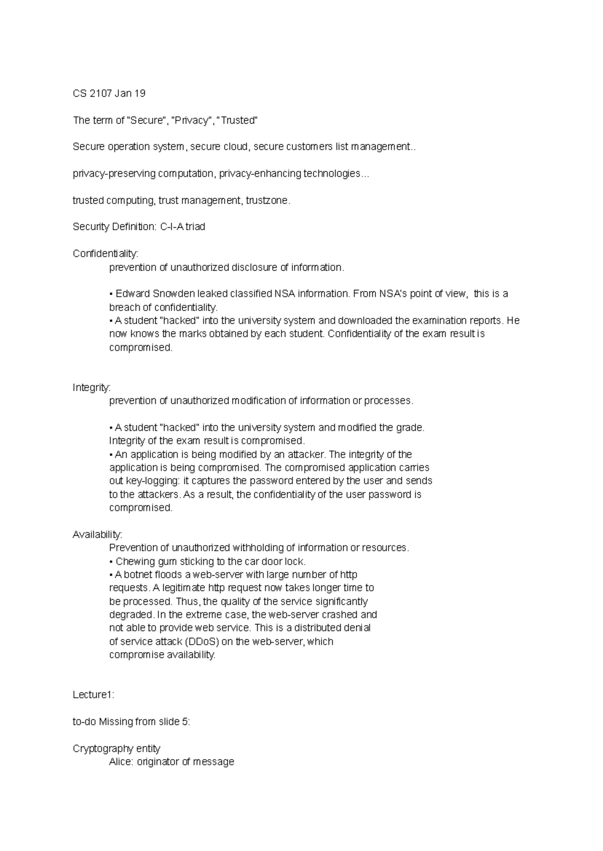 CS 2107 Midterm Study Notes: Security Concepts and Cryptography - Studocu