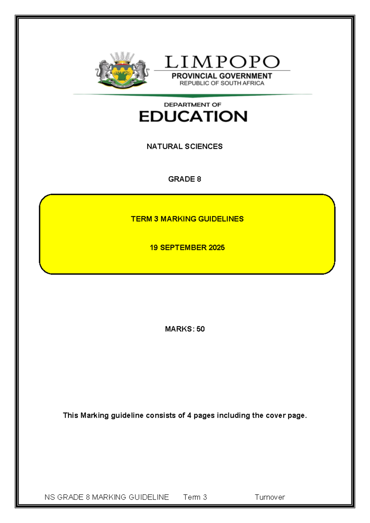NS GRADE 8 TERM 3 MARKING GUIDELINES - 19 SEPT 2025 - Studocu