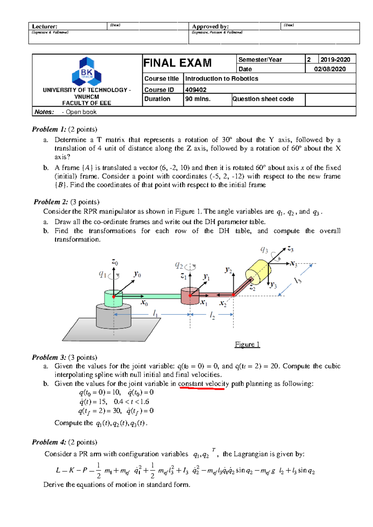 1920 - S2 - Final Exam - Robotics Solutions and Analysis - Studocu
