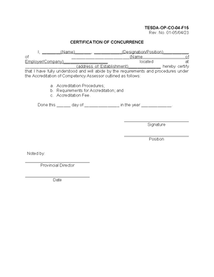 TESDA Application Form for Competency Accreditation (Assessors) - Studocu