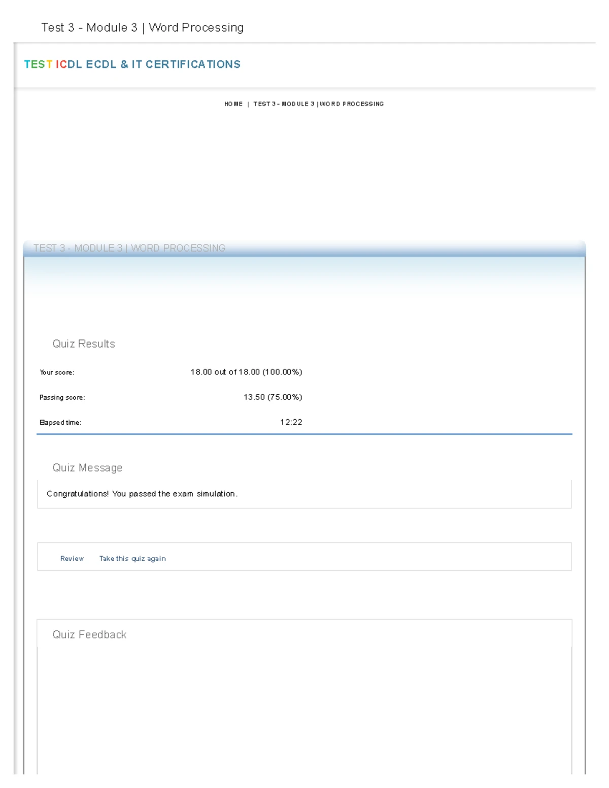 ICDL Test 2 - Module 3 Word Processing Exam Simulation Results - Studocu