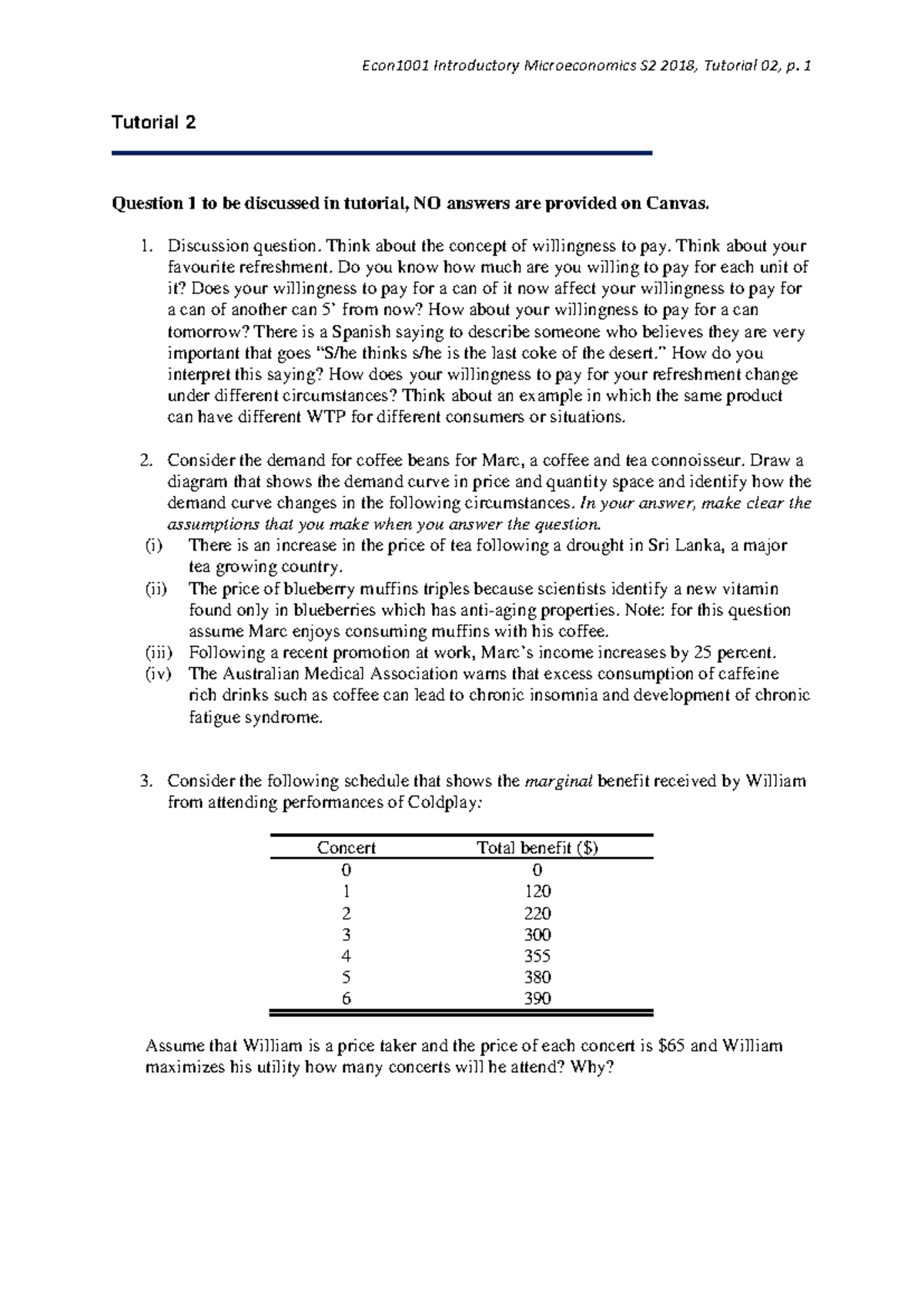 Econ1001 S2 18 Tutorial 02 - Econ1001 Introductory Microeconomics S2 ...
