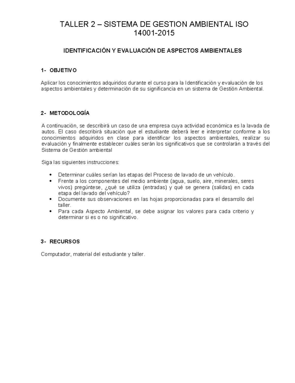 ISO 14001 Taller 2: Evaluación de Aspectos Ambientales en Lavaderos ...