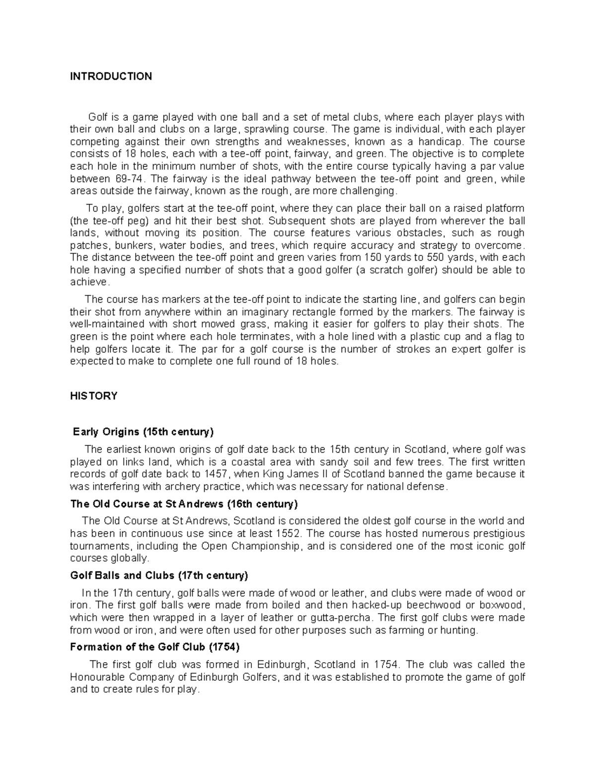 GOLF - Comprehensive Study Summary of the Sport and Rules - Studocu