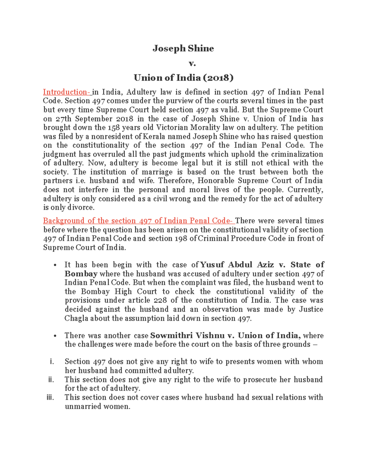 Case - Joseph Shine V/s Union of India - Joseph Shine v. Union of India ...