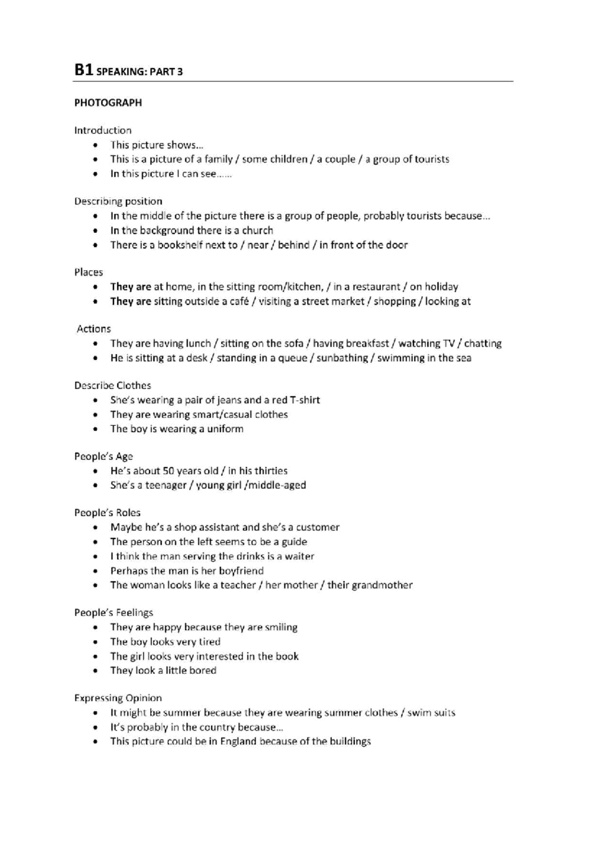 B1 SPEAKING: PICTURE DESCRIPTION FOR EXAM PREPARATION - Studocu