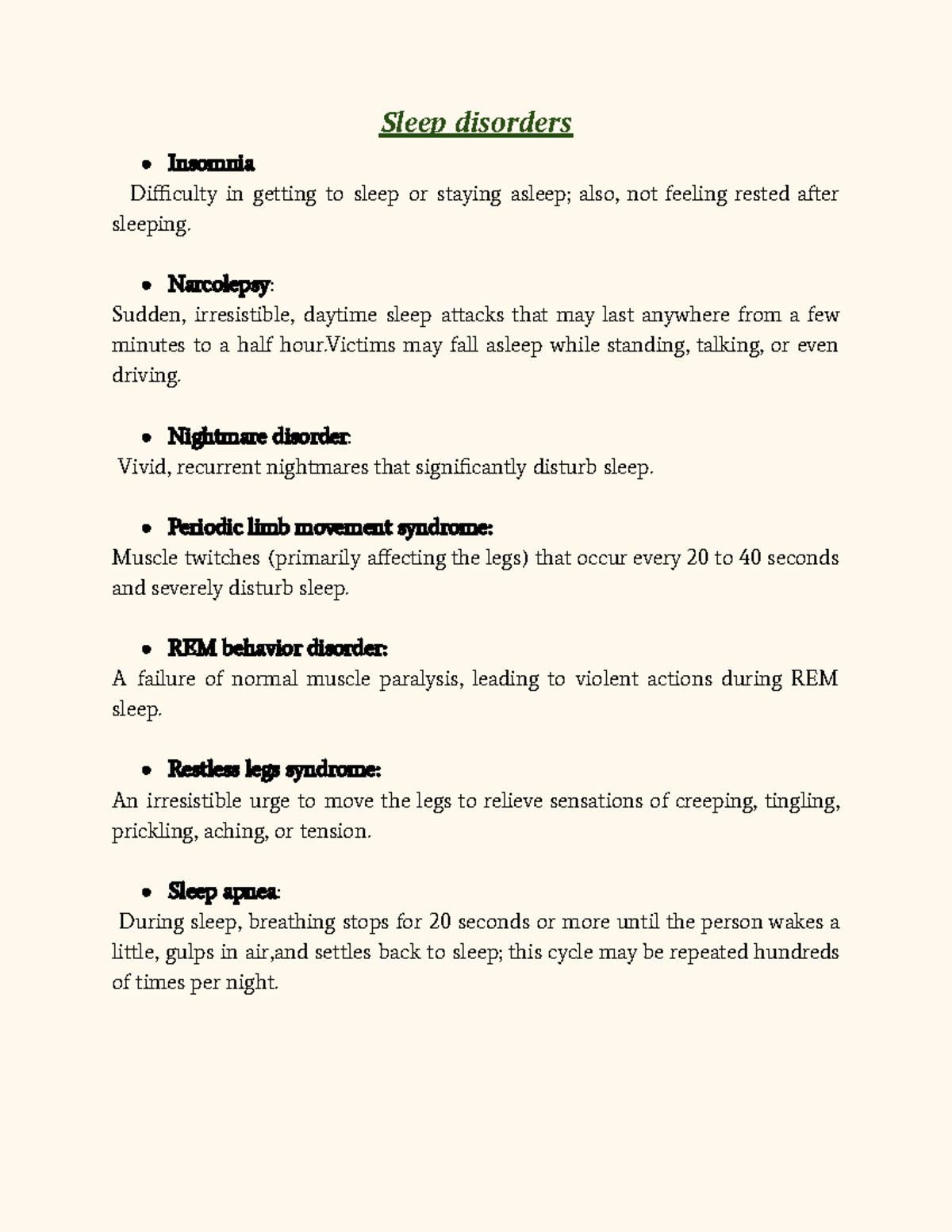 Sleep Disorders & Dream Analysis: Insights and Theories - Studocu