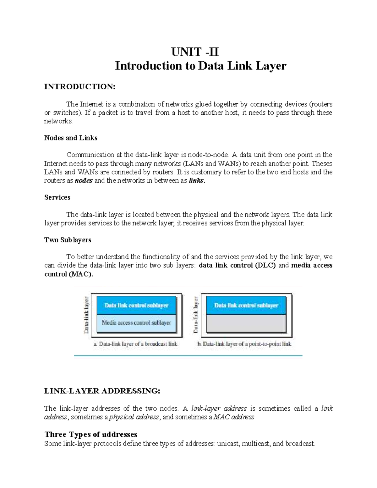 UNIT-2: Introduction to Data Link Layer in Computer Networks - Studocu
