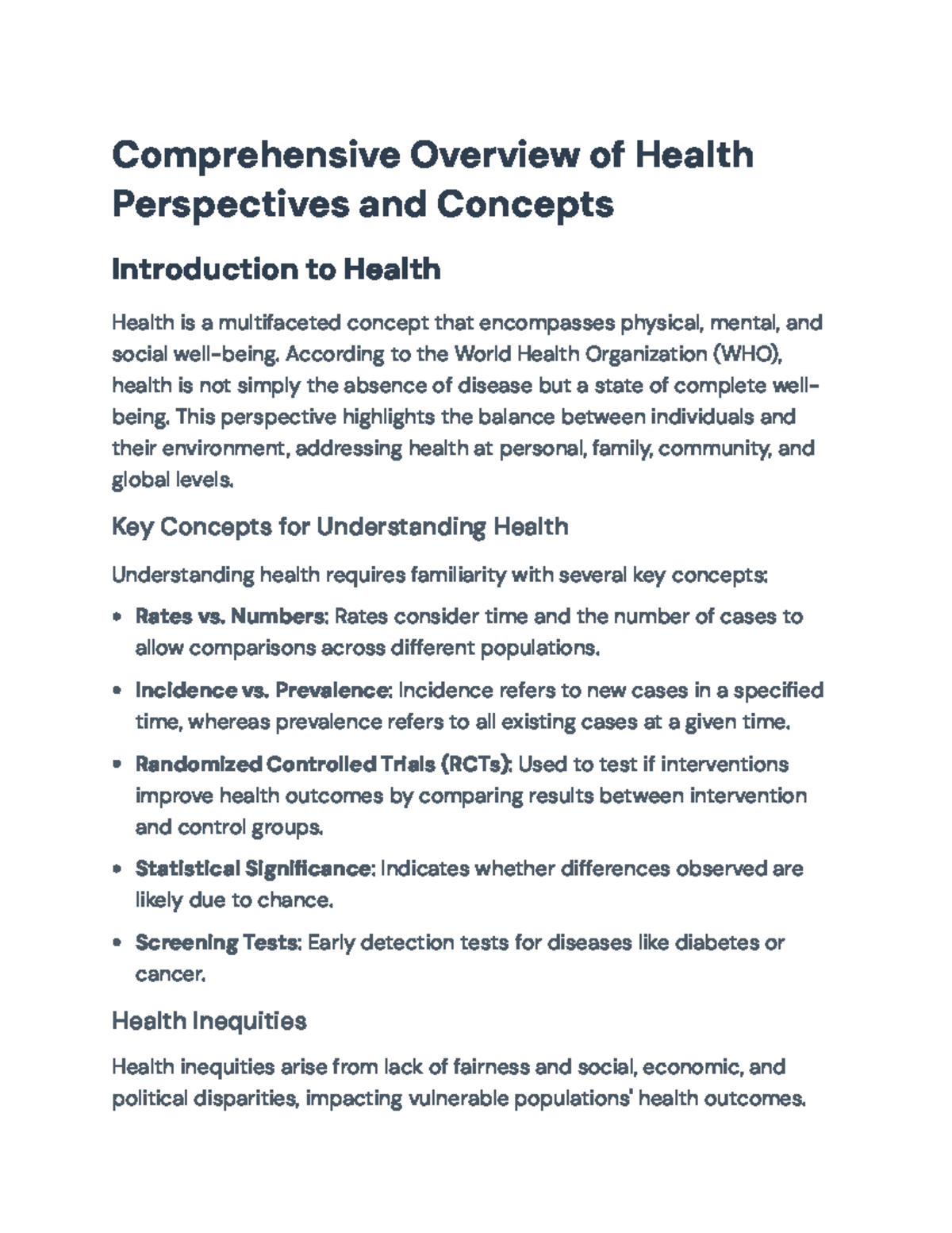 Comprehensive Overview of Health Concepts and Perspectives ...
