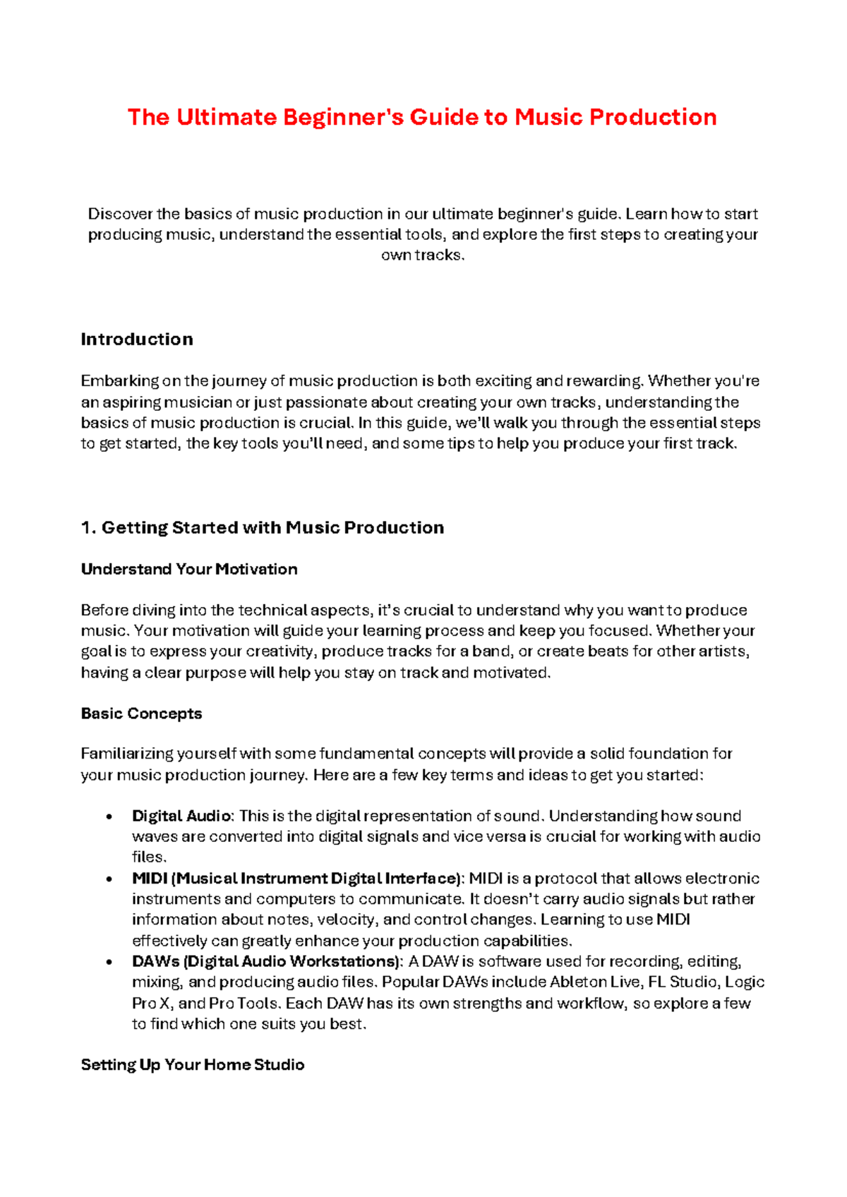 Music Production Basics: A Comprehensive Guide for Beginners - Studocu