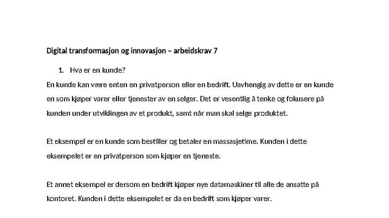 Digital transformasjon og innovasjon - AK 7 Arbeidskrav 1 - Studocu