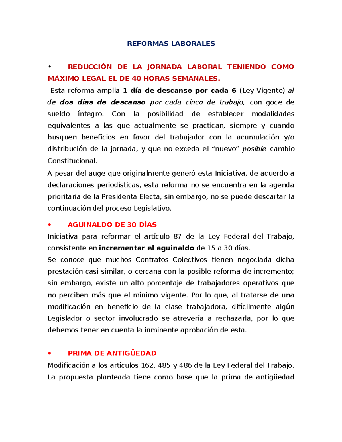 Reformas Laborales: Cambios Clave en la Ley Federal del Trabajo - Studocu