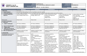 DLL Mathematics 5 Q2 W9: Daily Lesson Log on Ratios & Proportions - Studocu