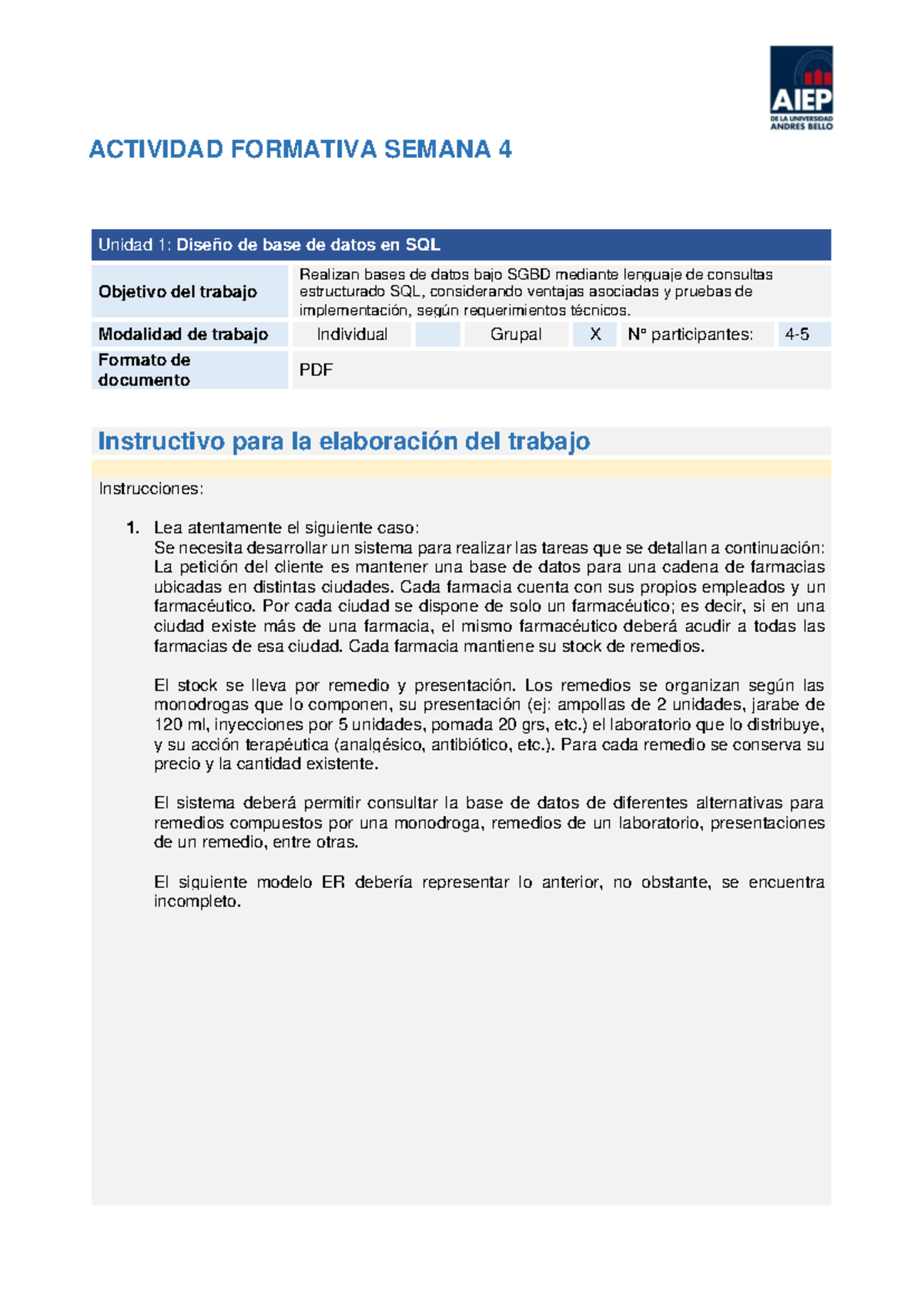 Diseño de Base de Datos en SQL - Actividad Formativa Semana 4 - Studocu