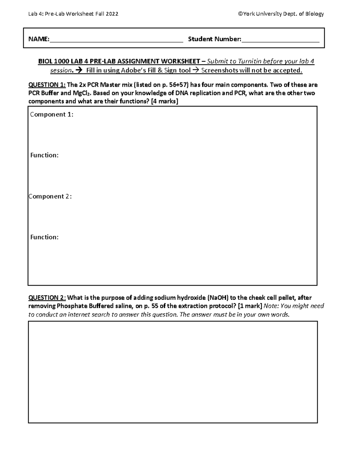 BIOL 1000 Lab 4: Pre-Lab Worksheet for Fall 2022 Assignment - Studocu