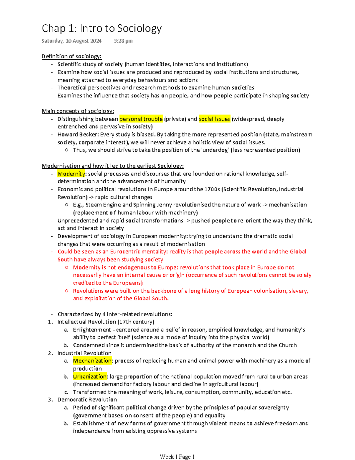 Chap 1: Introduction to Sociology - Key Concepts & Theories - Studocu