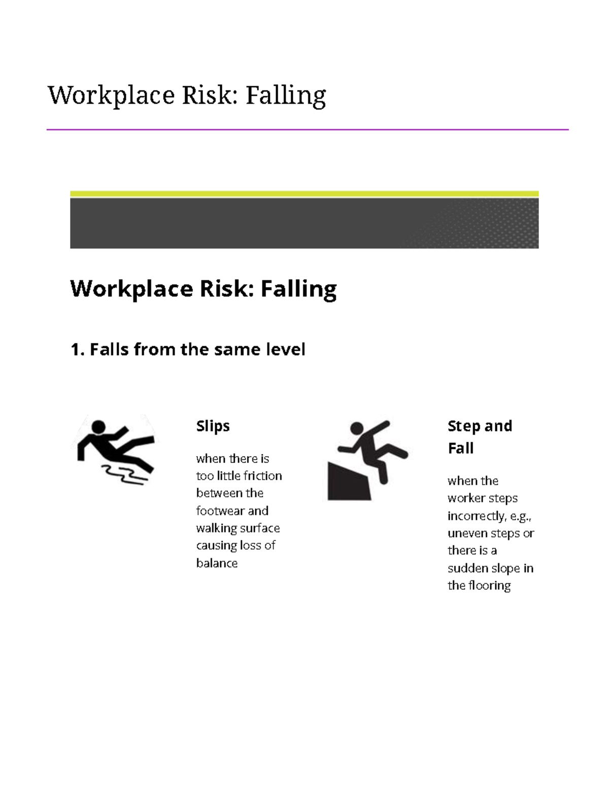 Workplace Risk: Falls - Week 5 Notes (OHS 101) - Studocu