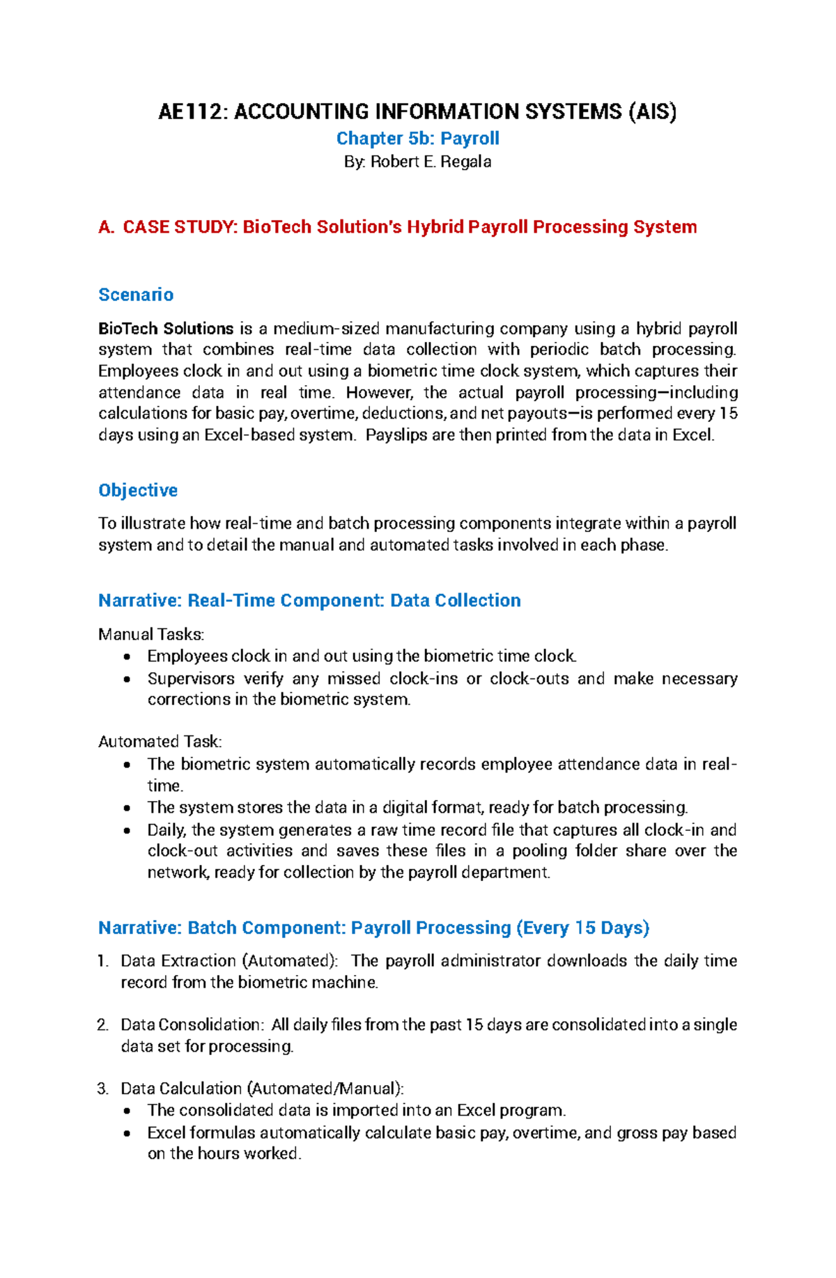 AE112: AIS Case Study on BioTech Hybrid Payroll System - Studocu