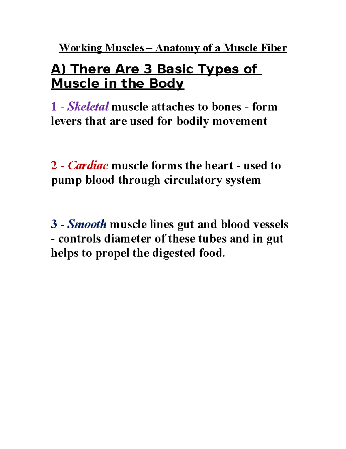 Anatomy of Muscle Fiber: Types & Structure Notes (Course Code: 1) - Studocu