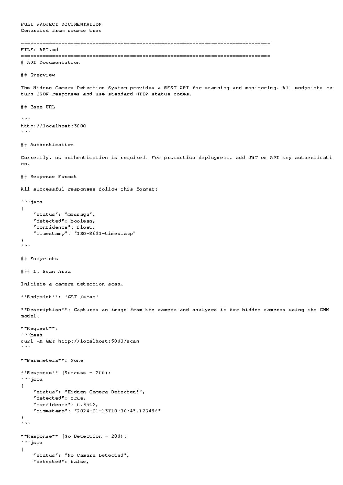 Hidden Camera Detection System API Documentation (CS101 Final Project ...