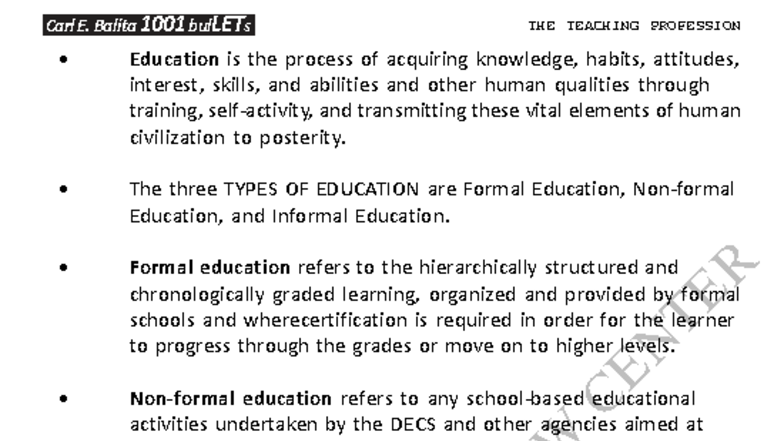 CBRC PROF ED 1001 Bullets: Insights on The Teaching Profession - Studocu