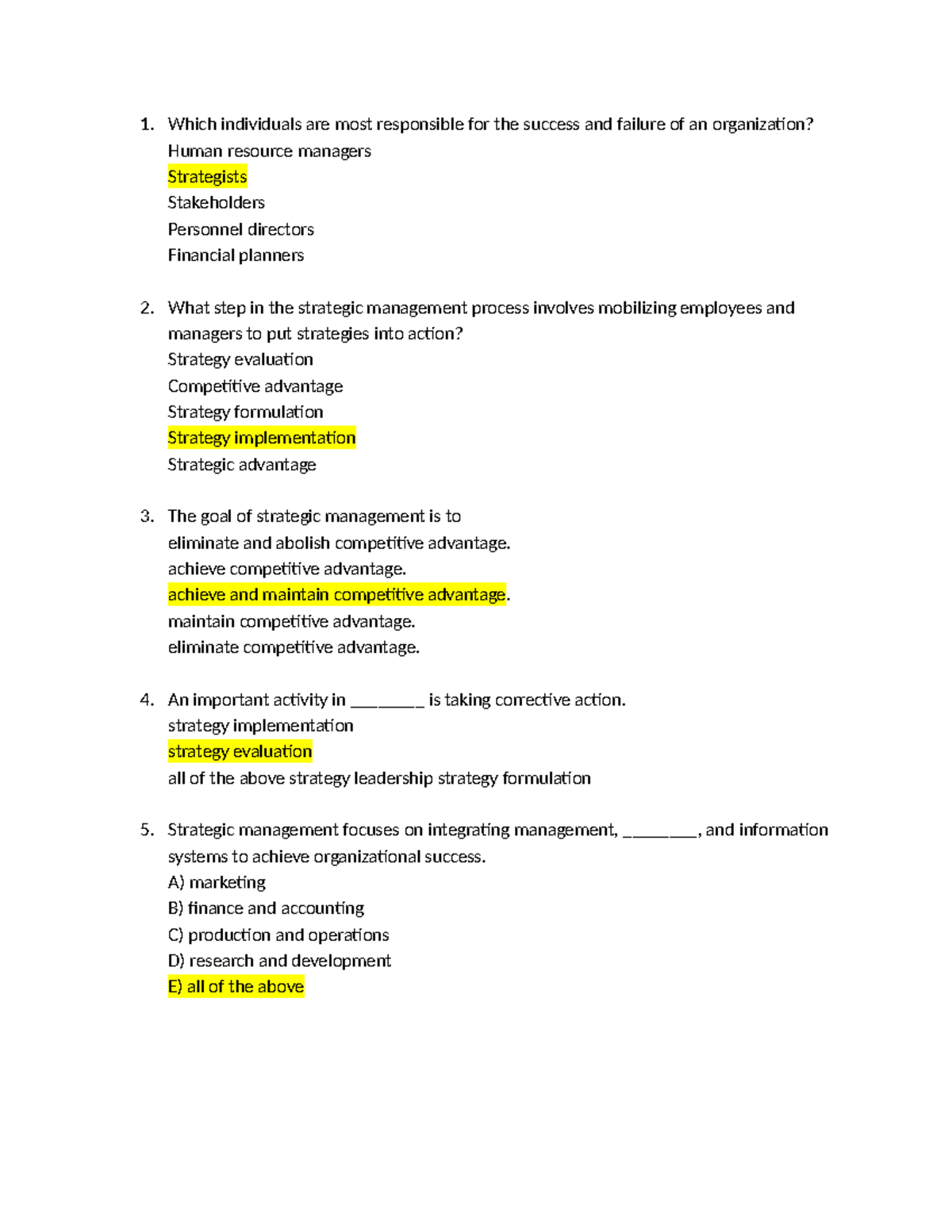 Ch-1 Quiz - Strategic Management Concepts and Applications - Studocu
