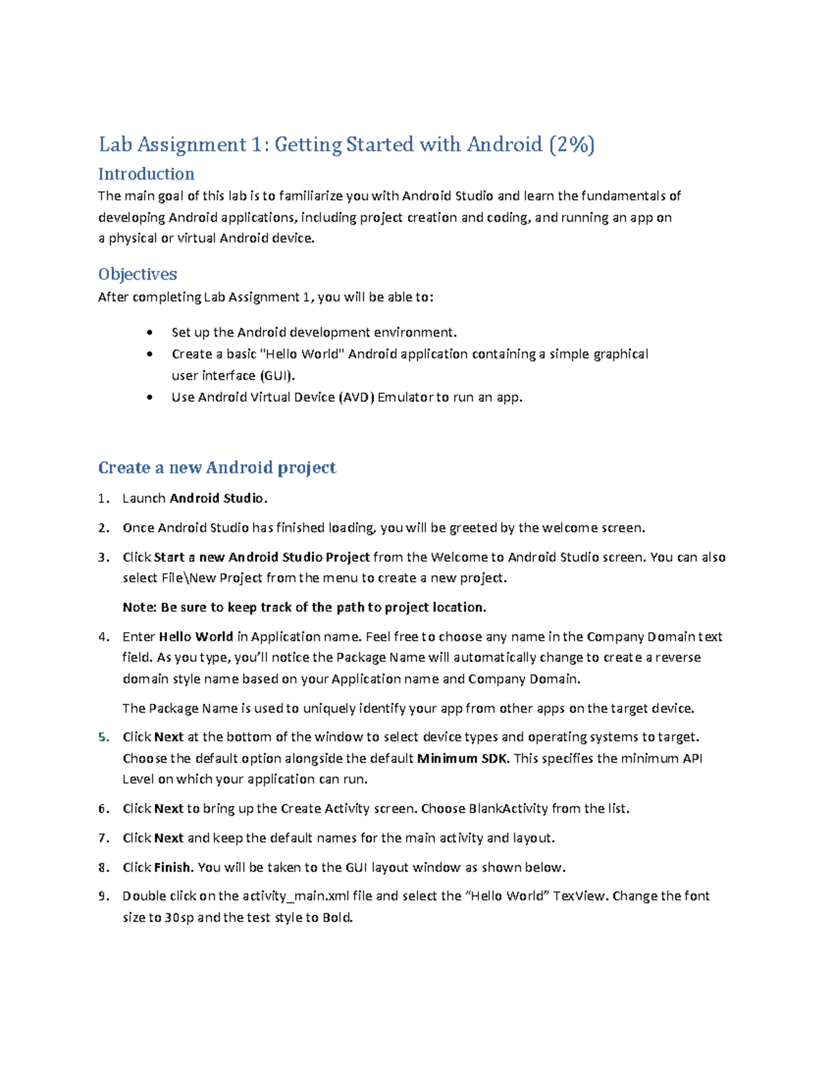 COMP2160 Lab 1 - Getting Started with Android Development - Studocu