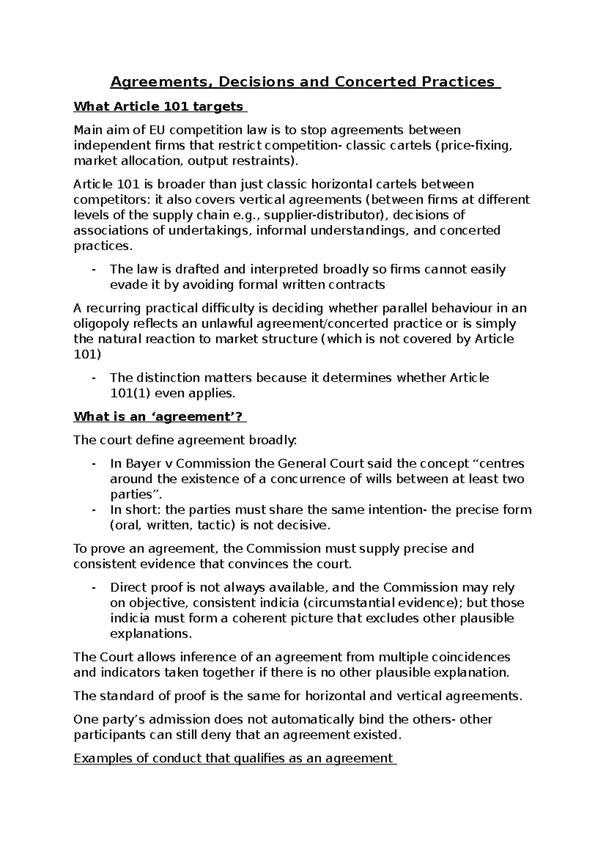 Anticompetitive Agreements: Insights on Article 101 and Practices - Studocu