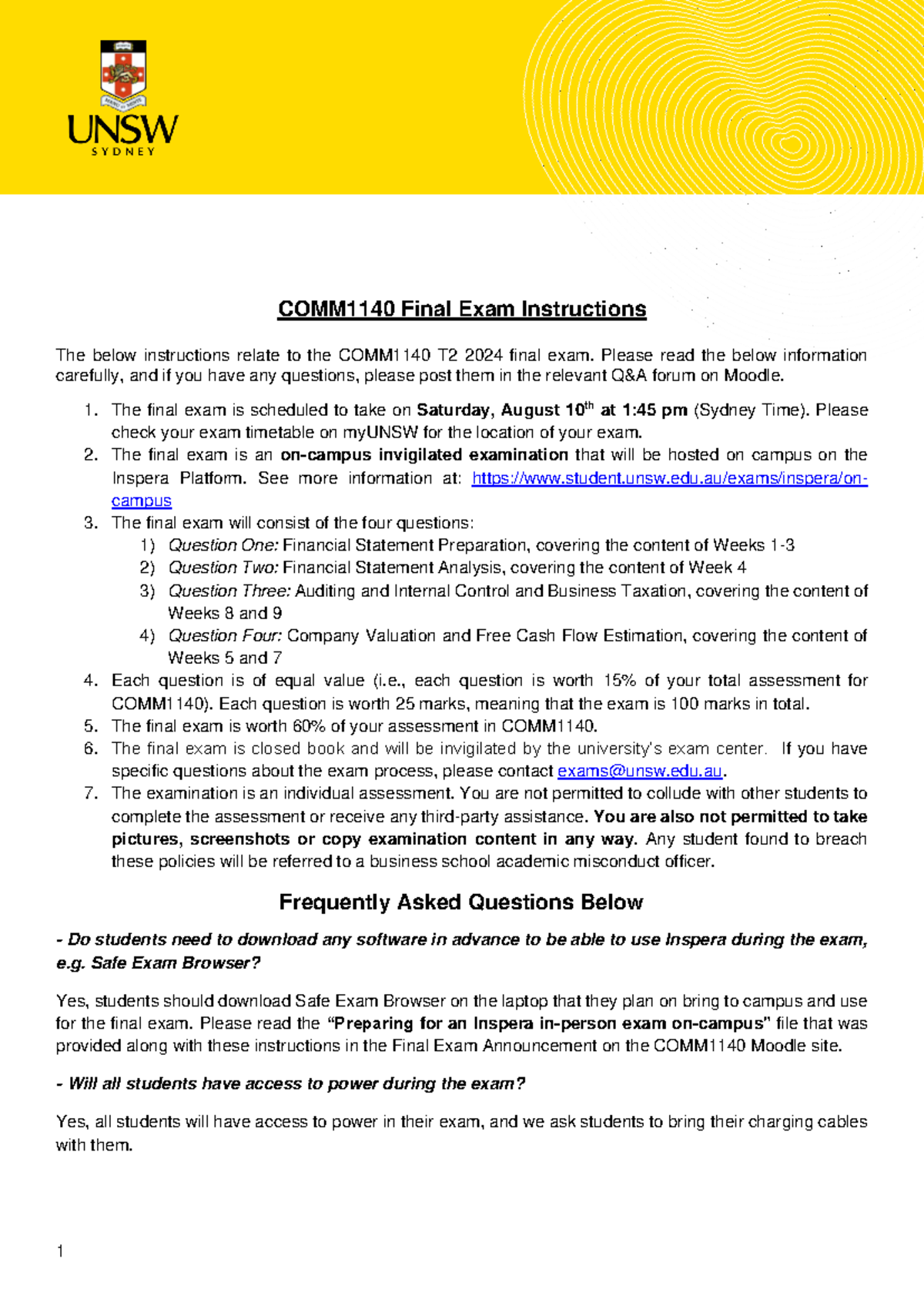 2024 T2 COMM1140 Final Exam Guidelines and Important Details - Studocu
