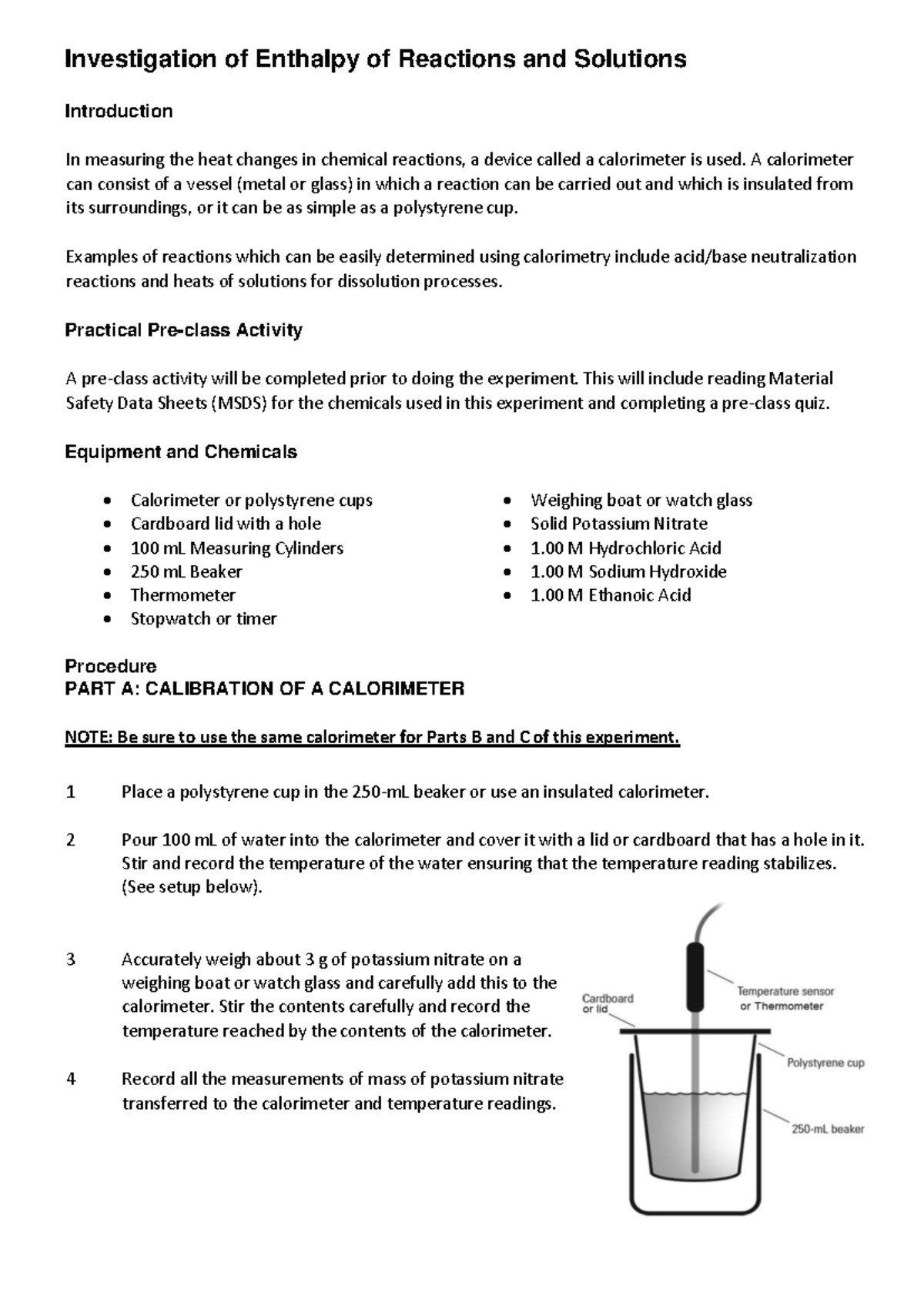 Enthalpy of Reactions & Solutions Experiment - Sem1 2024 Lab Report ...