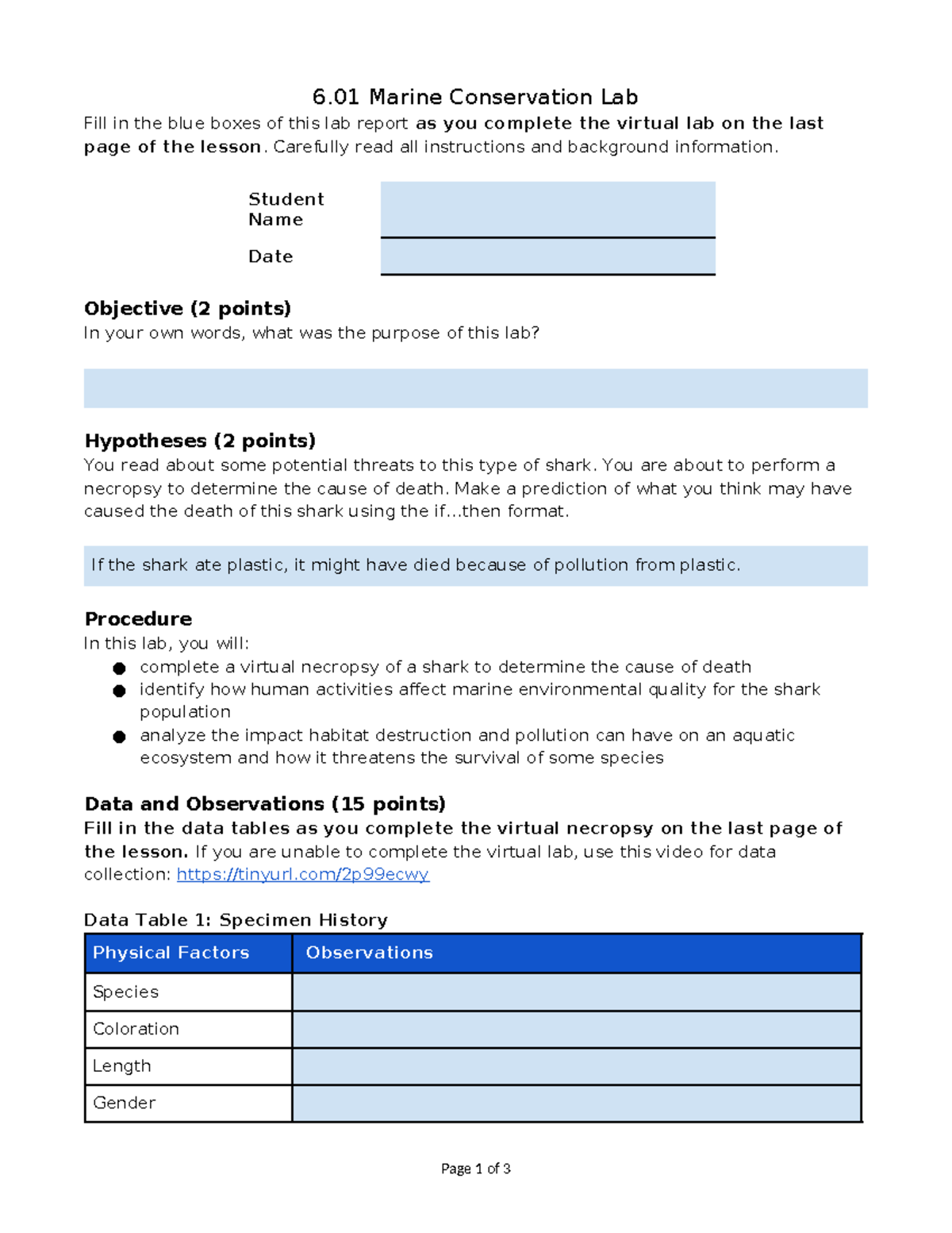 6.01 Marine Conservation Lab Report Template Rev 2022 - Studocu