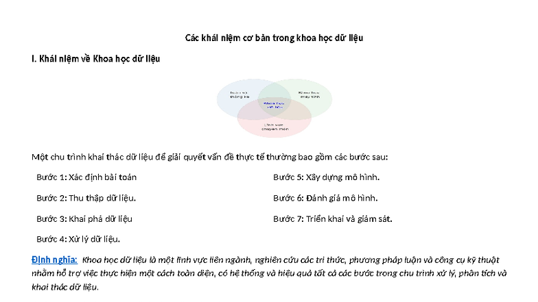 Khoa học Dữ liệu - Tóm tắt Kiến thức Cơ bản từ Giáo trình KHDL - Document Preview