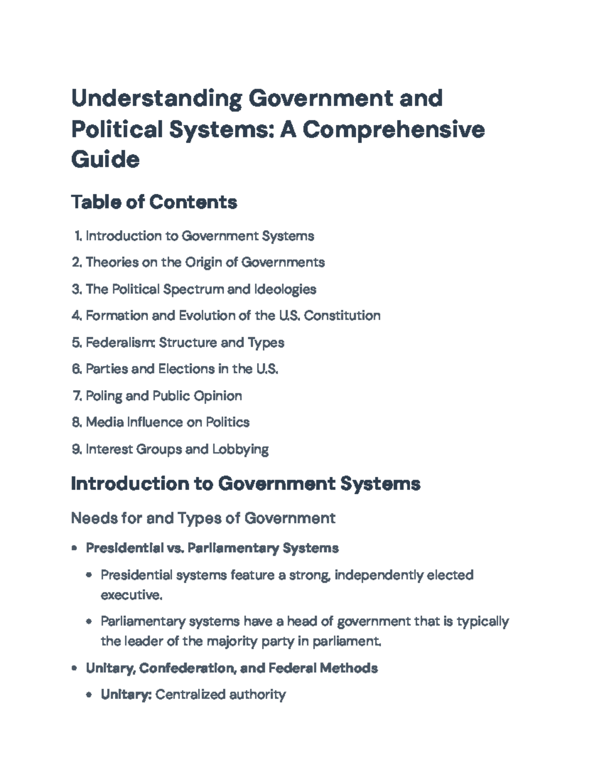 Understanding Government Systems and Political Processes: A Guide ...