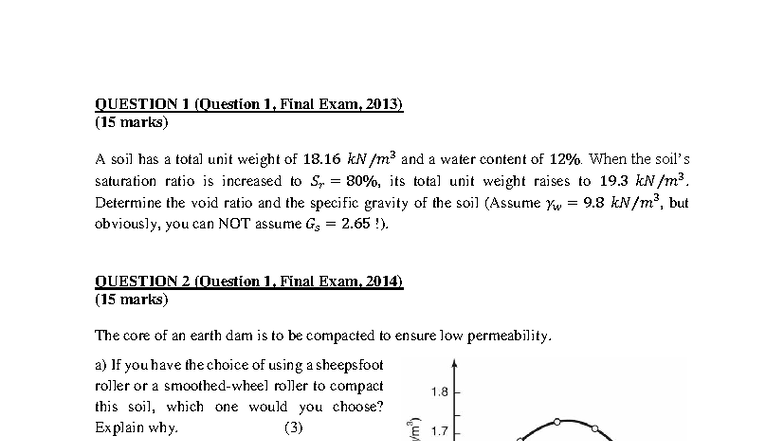 Final Exam Questions (Soil Mechanics) - 2013 to 2017 - Studocu