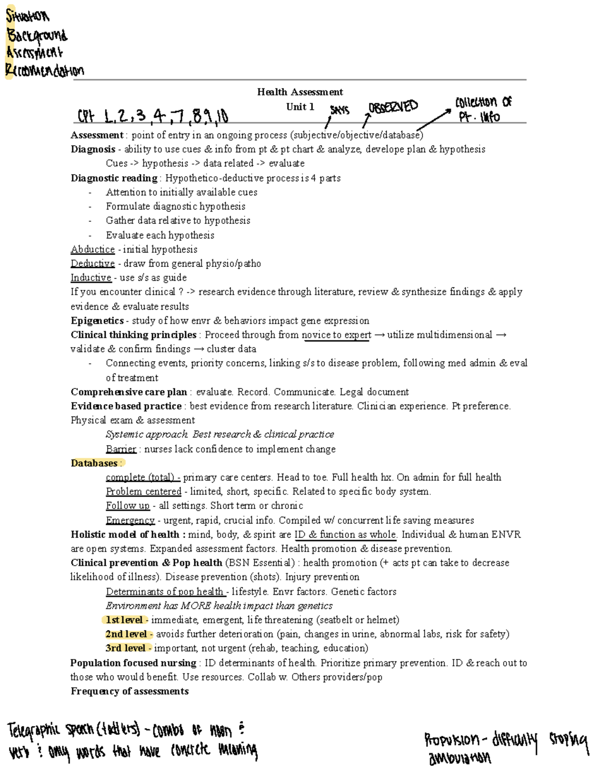 Health Assessment Exam 1: Key Concepts and Techniques - Studocu
