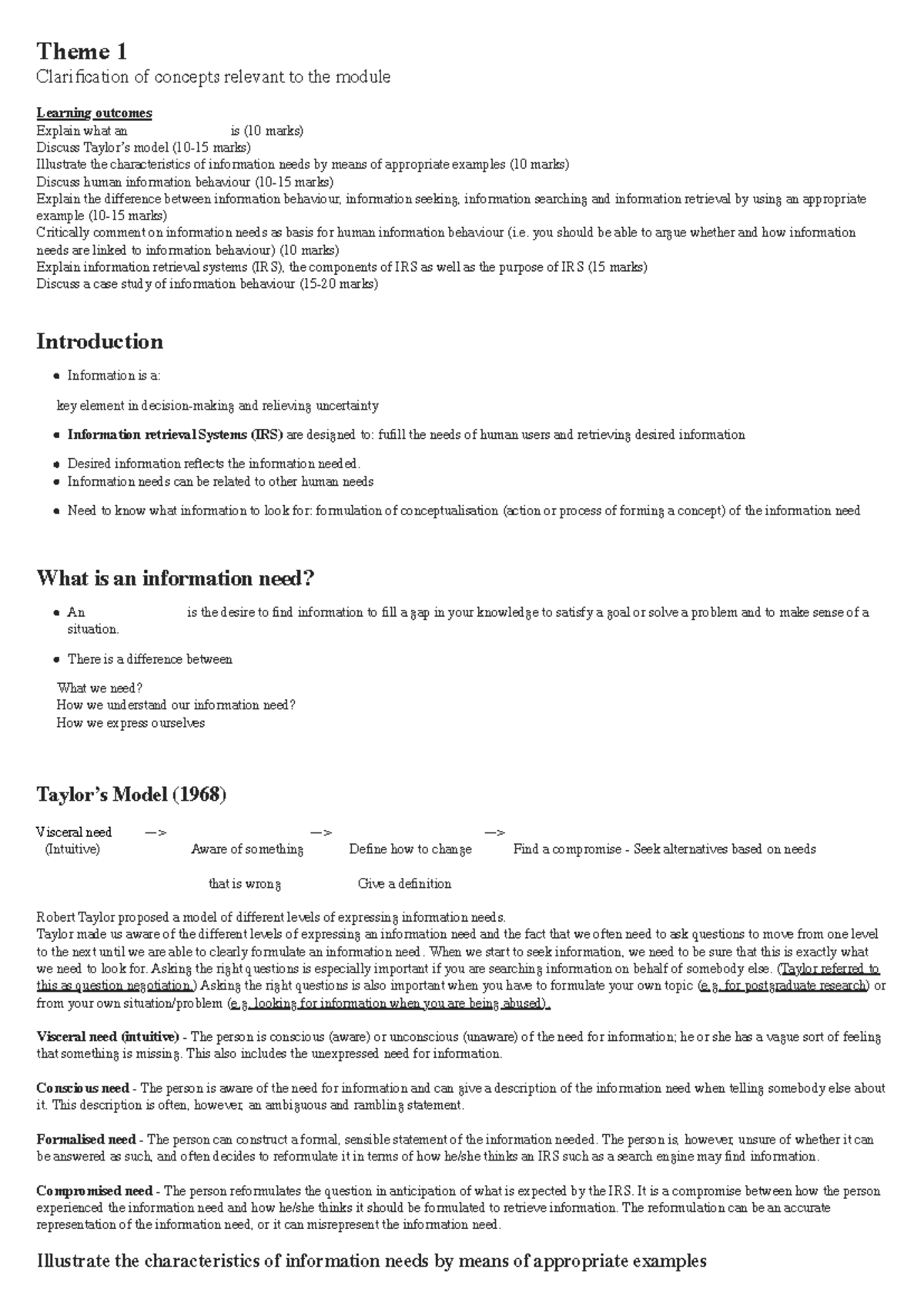 INL 210 - Theme 1: Understanding Information Needs and Behavior - Studocu