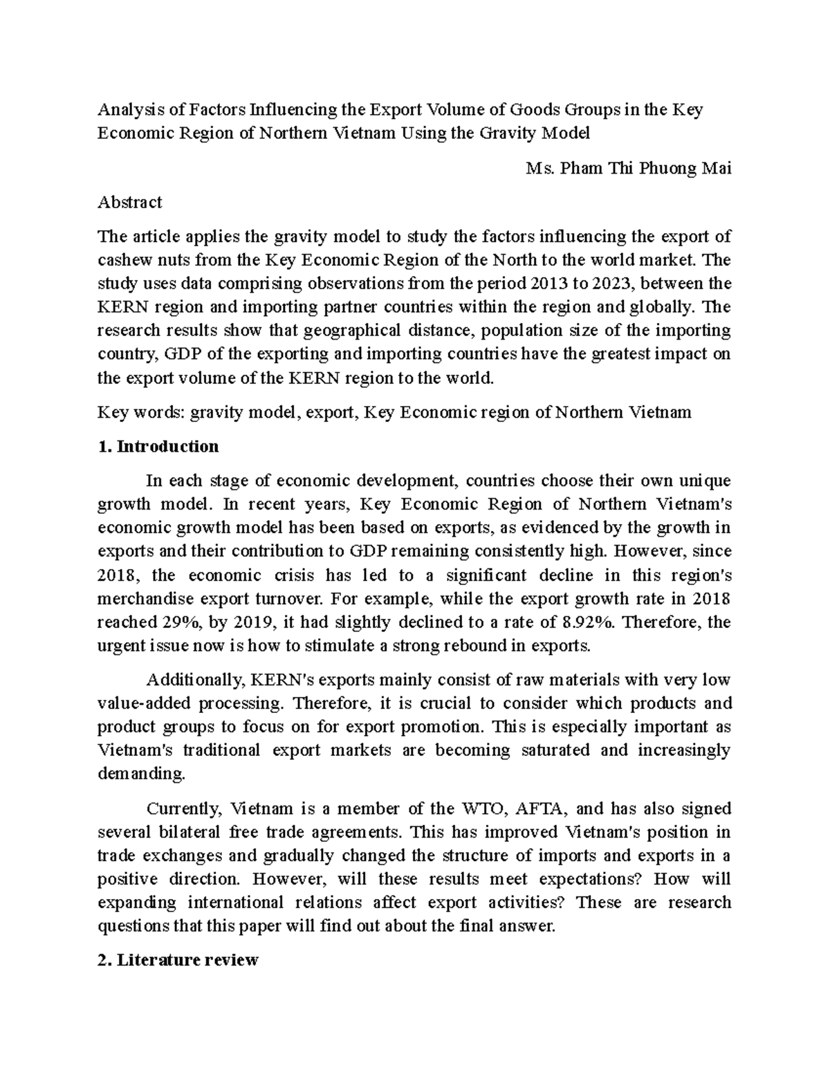 Analysis of Factors Influencing the Export Volume of Goods Groups in ...