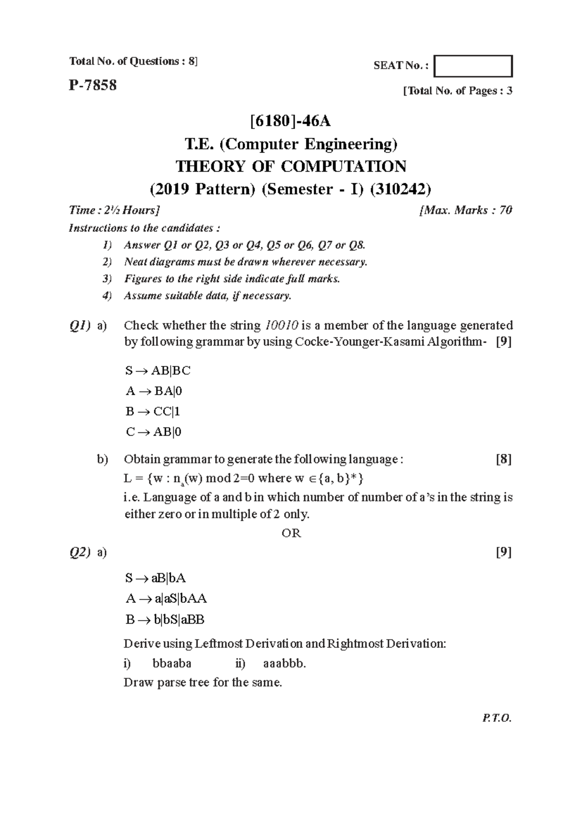 Theory of Computation (310242) - T.E. Exam Questions (Oct 2023) - Studocu