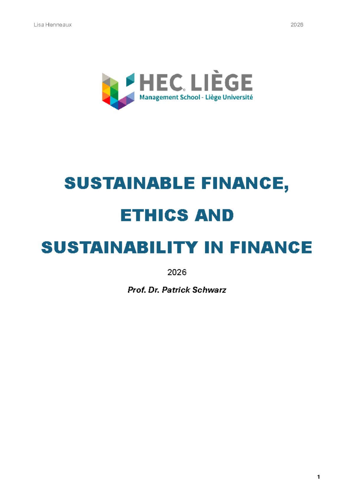 Sustainable Finance, Ethics and Sustainability in Finance - Synthèse 2026 - Document Preview