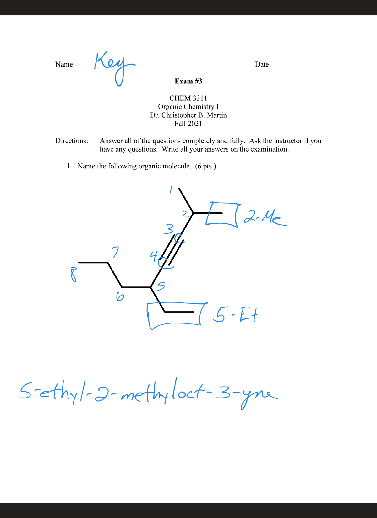 Exam 3 Key - CHEM 3311 - Org Chem I - Fall 2021 - Studocu
